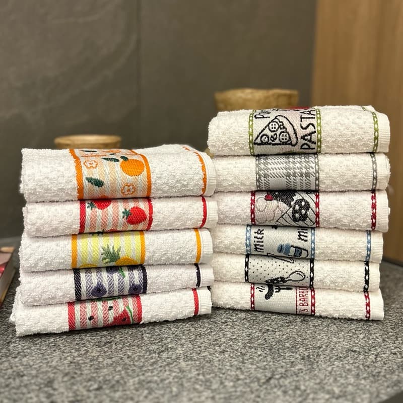 Kit 10 Panos de Prato Jacquard Gourmet Premium Atoalhado Felpudo 100% Algodão Toalha de Copa 45x70cm