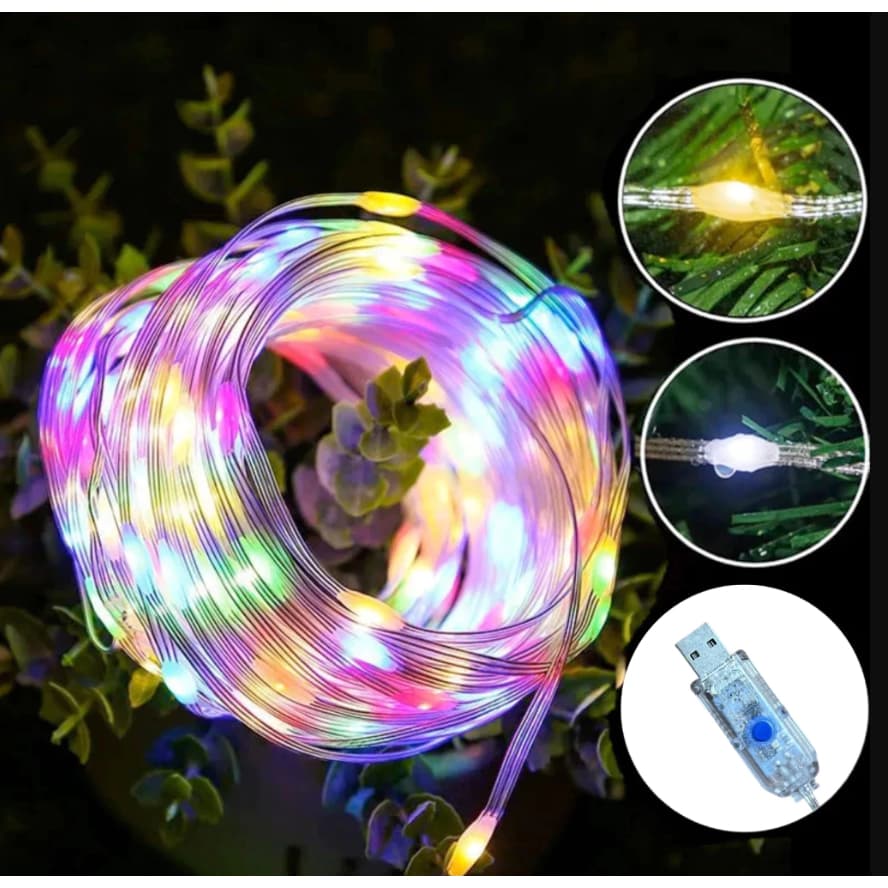 Decoração para Árvore de Natal USB RGB Luz Quente 100/200 LED 10/20M á Prova D'água 100LIMI
