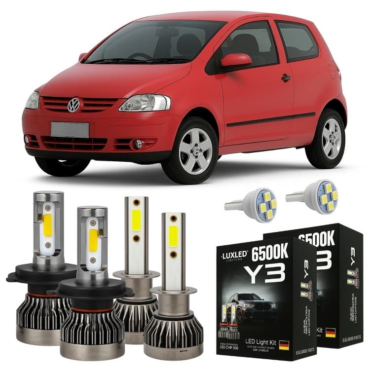 Kit Lâmpada Super Led VW Fox 2003 A 2010 Farol Alto Baixo Milha 22000 Lm + Pingo T10 - Lâmpadas de Led