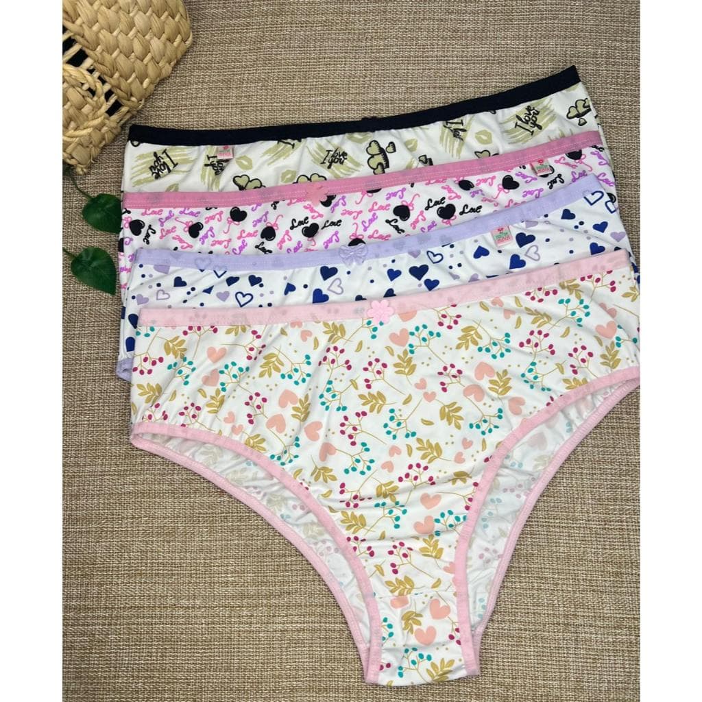 Kit 6 Peças Calcinha Tangão Calçola Feminina Plus Size Cós Alto em Poliamida Estampas sortidas
