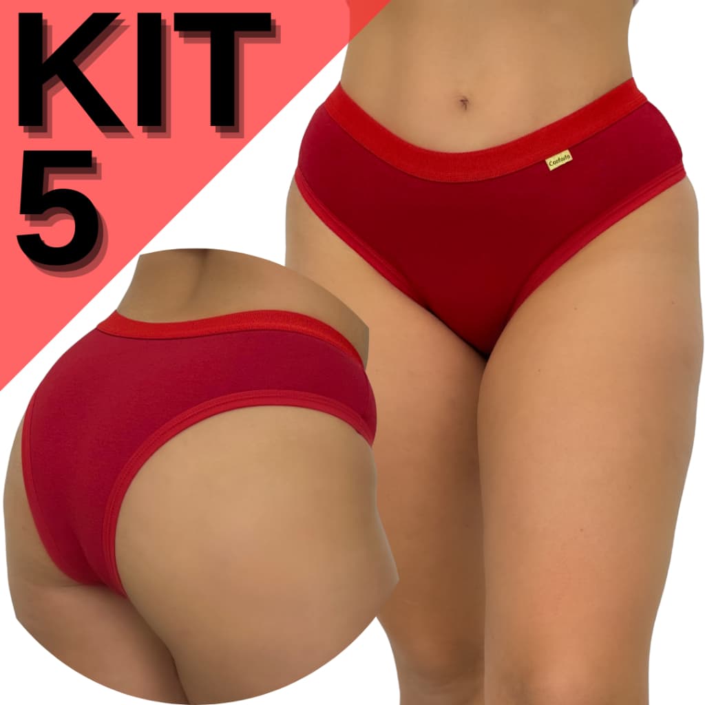 KIT 5 Calcinha Antialérgica 100% Algodão Tanga Conforto Feminina Reforçada