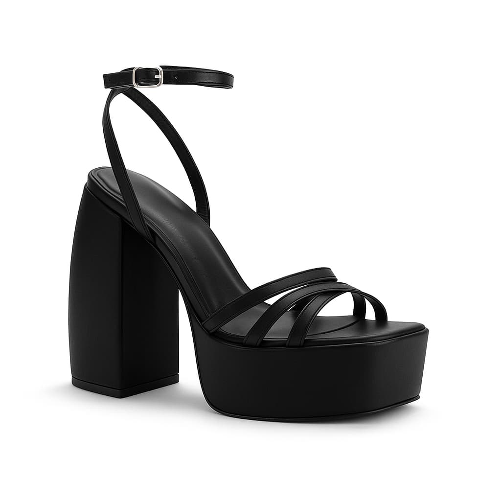 Sandália Feminina Meia Pata Plataforma Salto Alto 14,5 cm Preto Elegante Festa