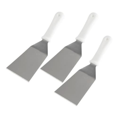 Kit 3 Espátulas Curva Inox 3 cabo branco  Churrasco Cozinha Profissional Chapeiro chapa Pizza Grelha Utensílio pizza lan