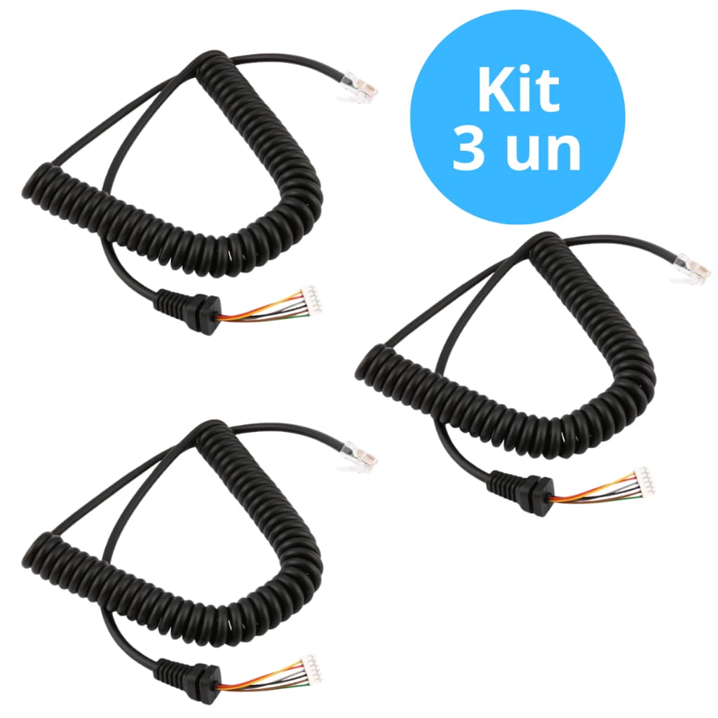 Kit 3 Cabos Microfone Ptt Yaesu Mh-48 Ft1802 Ft1900 Ft2800 Ft-2900 Espiral 6 vias