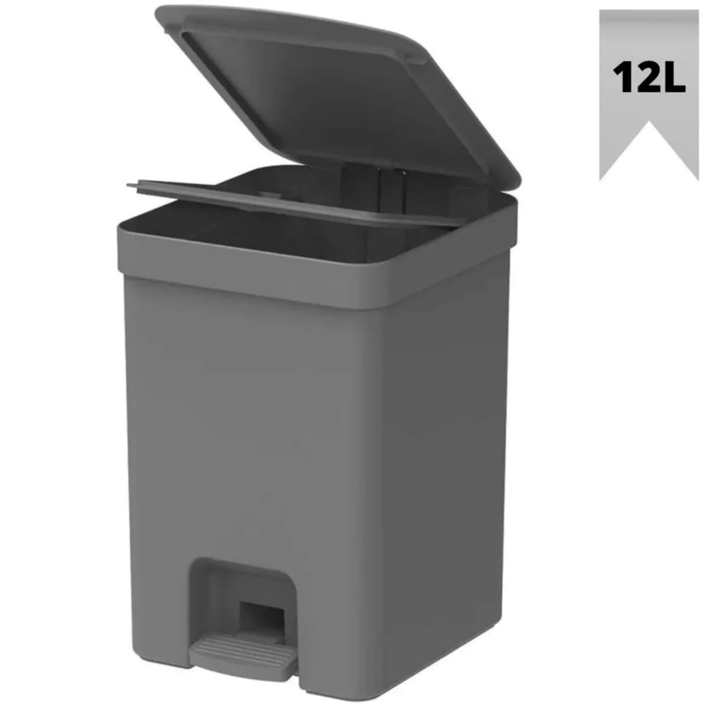 Lixeira De Pedal Trium 12l Chumbo - Ou Martiplast