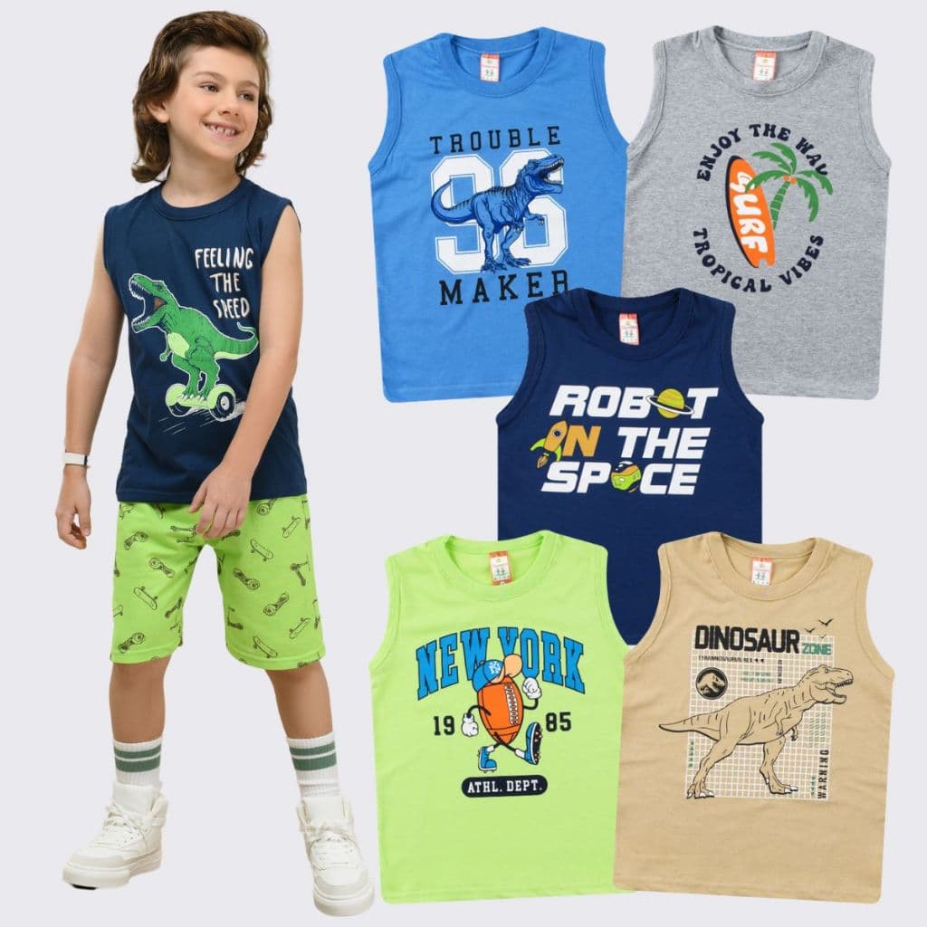 5 Camiseta Regata Infantil Menino Roupa Verão Algodão