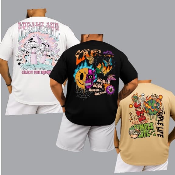 Kit 3 Camiseta Masculina Algodão PlusSize Simple Life ,Dreemland Smile Borboleta Streetwear Premium