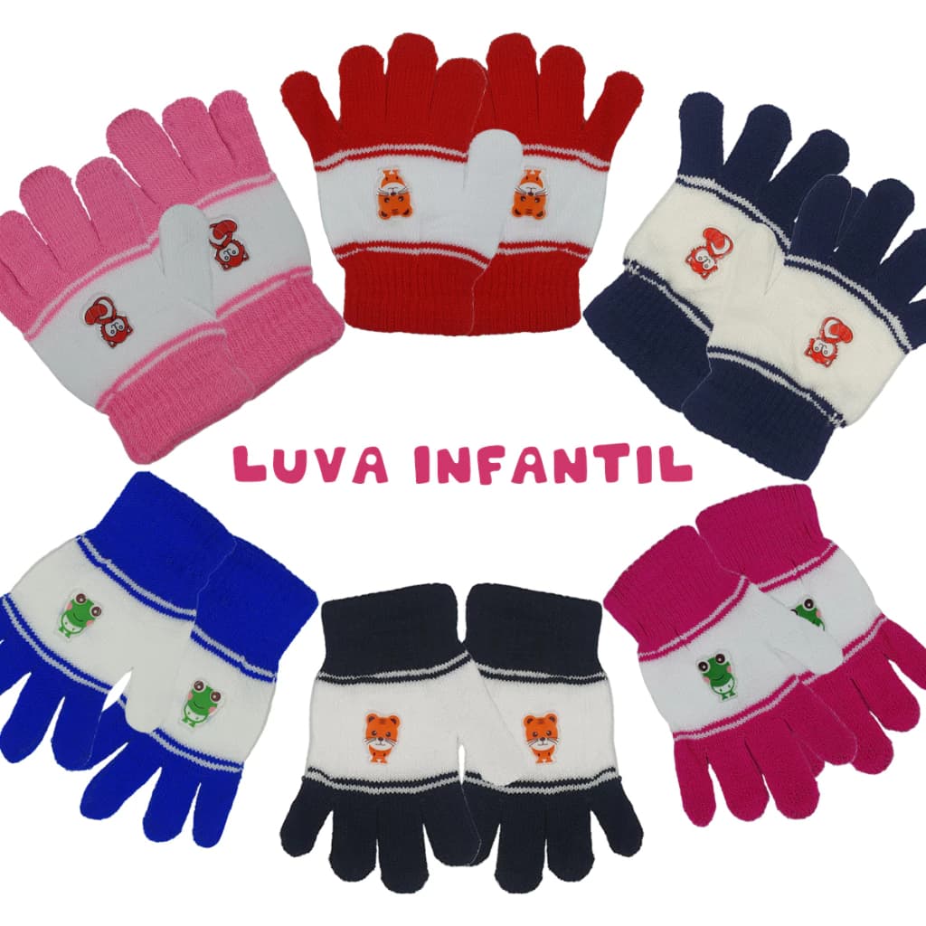Par de Luvas KIT COM 10 Infantis Diversas Cores para o seu filho ficar quentinho e fofo