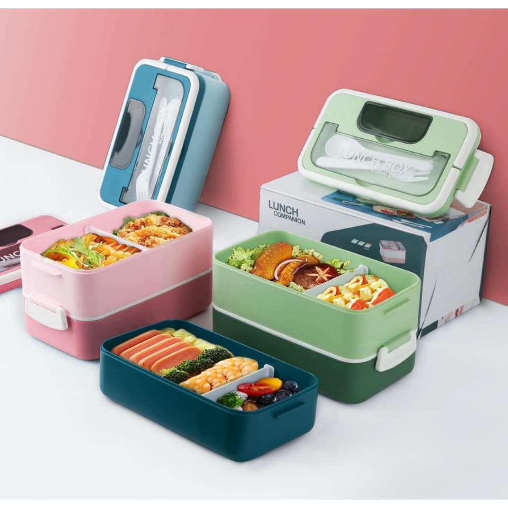 Marmita Dupla  Lunch Box com Divisória e Alça Portátil