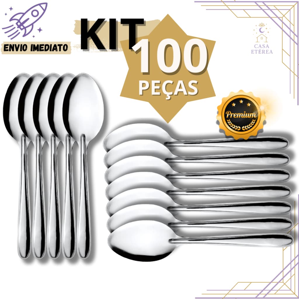 Kit 100 Colheres de Sobremesa de Inox para Café Chá e Uso Diário para Cozinha de Casa e Restaurante