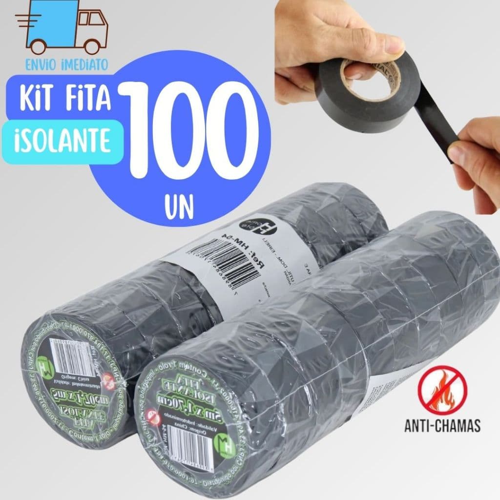 Kit 100 Fitas isolante Antichama Preta 5 metros para Eletricista uso Geral Domestico e Industrial