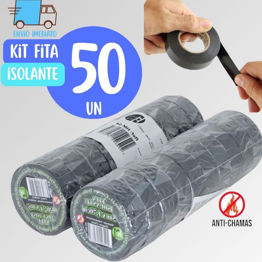 Kit 50 Fitas isolante Antichama Preta 5 metros para Eletricista uso Geral Domestico e Industrial