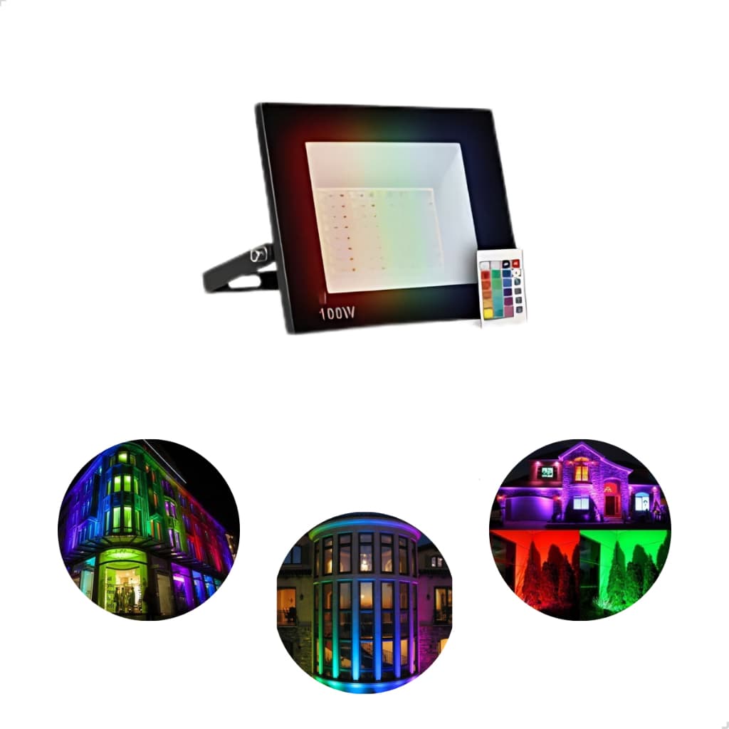 Luminária Refletor Led Holofote C/ Controle Slim Mini Colorido 100w Prova D'agua Cor Da Luz Rgb
