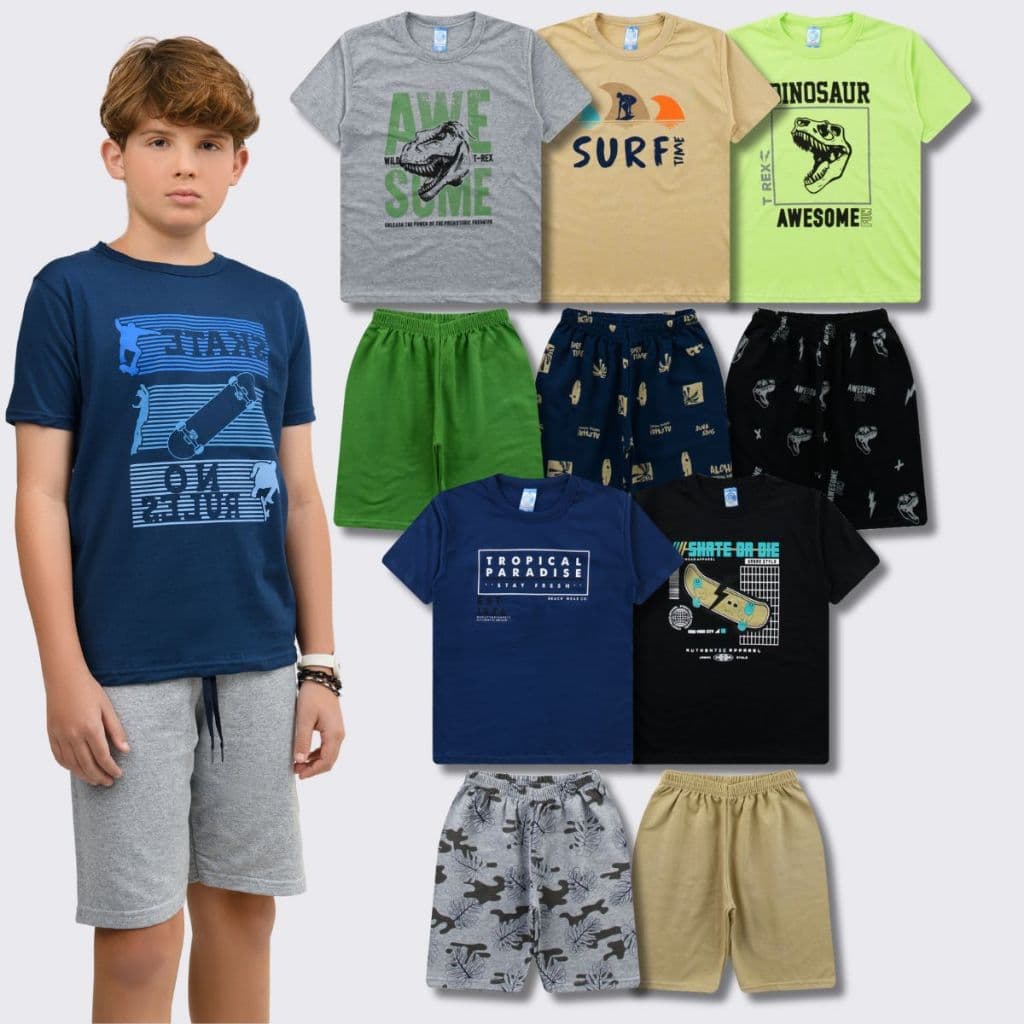 Kit 10 Peças 5 Conjunto Juvenil Roupa Verão Menino Masculino