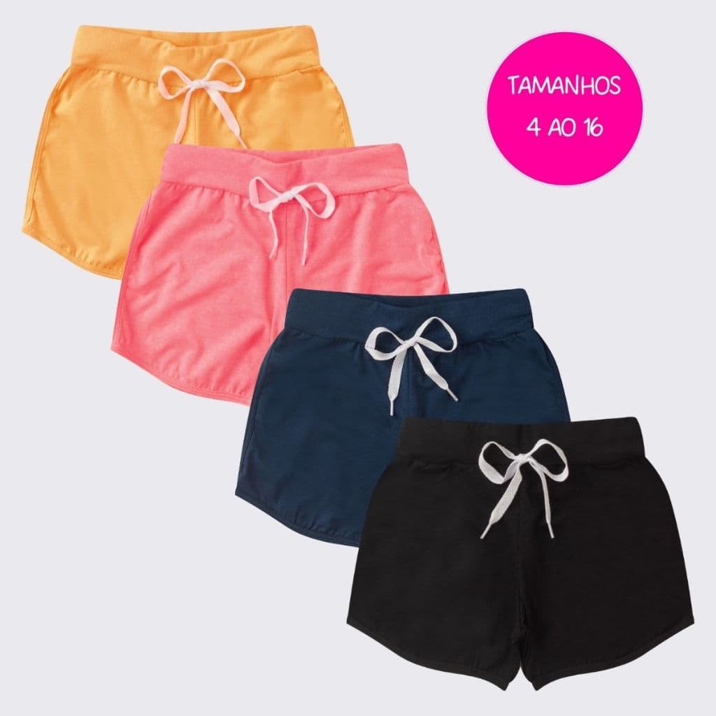 Kit 4 Shorts Infantil Juvenil Menina Bermuda Feminino Verão
