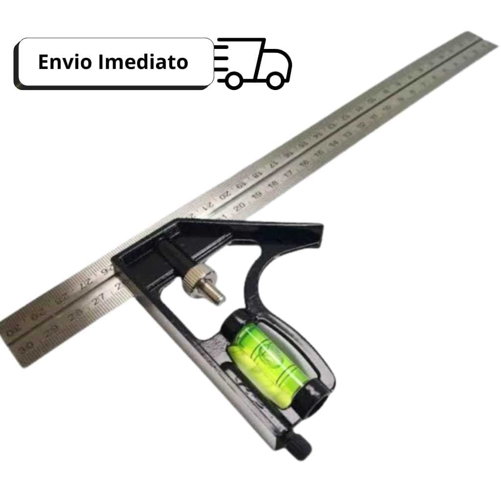 Esquadro Combinado Inox Com Nível Régua 300mm 12 Polegadas Metal