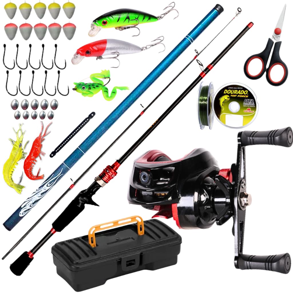 Carretilha De Pesca Drag 10kg Anti Cabeleira Kit Vara de Mão 5,40 Metros Isca Artificial Robalo Mar.