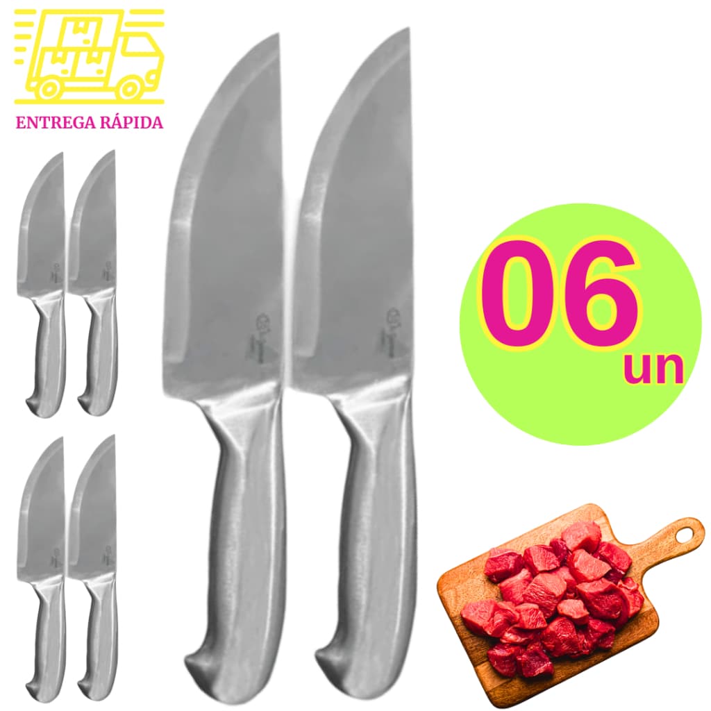 Kit Faca de Cortar Aço Inox Profissional Master Chef Cozinha Carne Churrasco Gourmet para Buffet