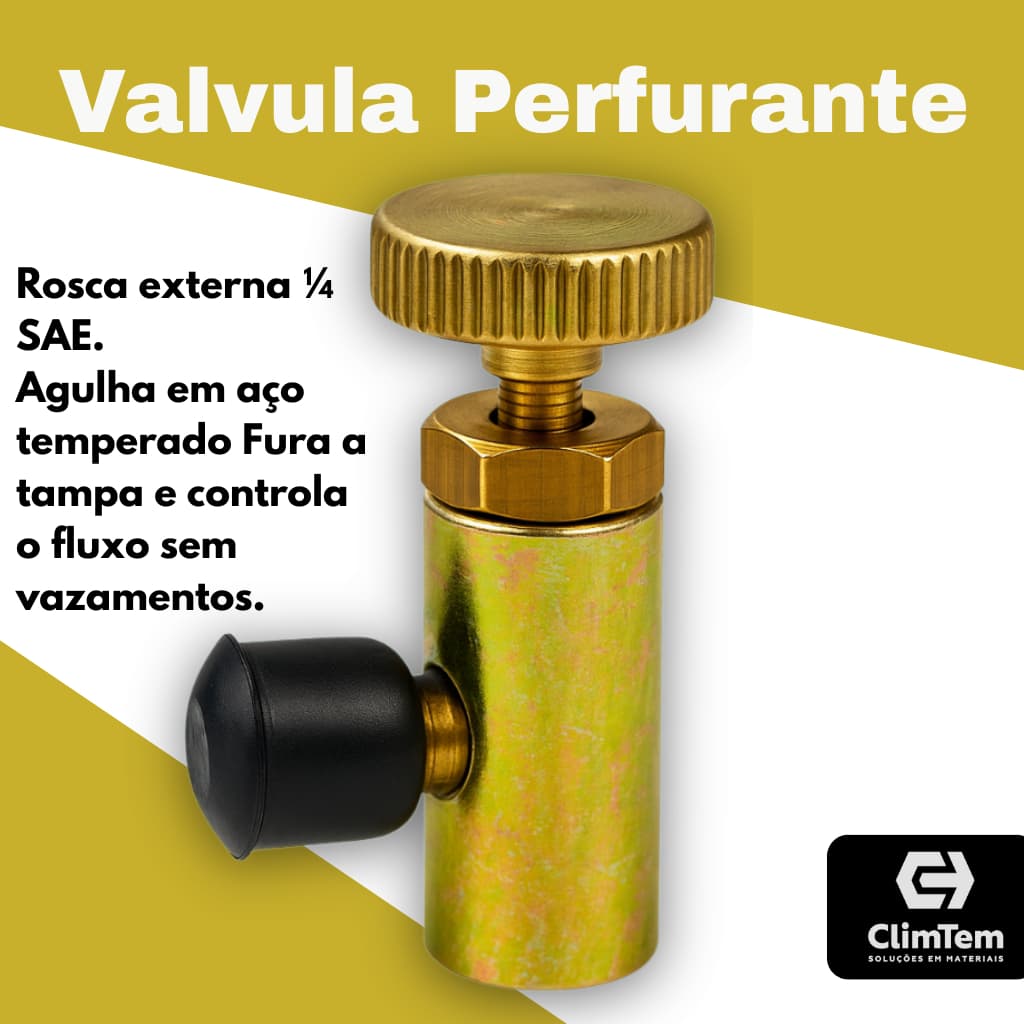 Válvula para Gás Perfurante Rosca 1/4 Mp39 R134 R134a R134 R22 R600 R410