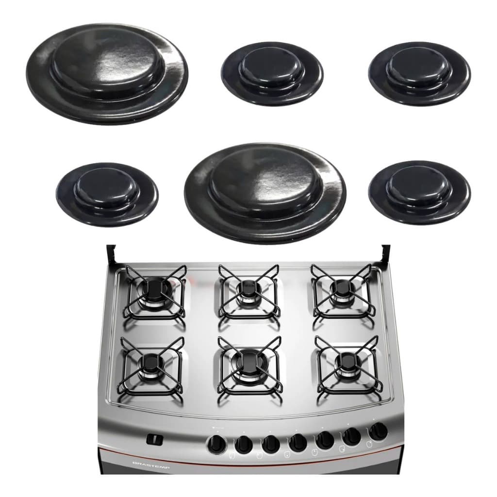 Kit 6 Tampas Espalhador Para Fogão Brastemp Clean Bf076cb