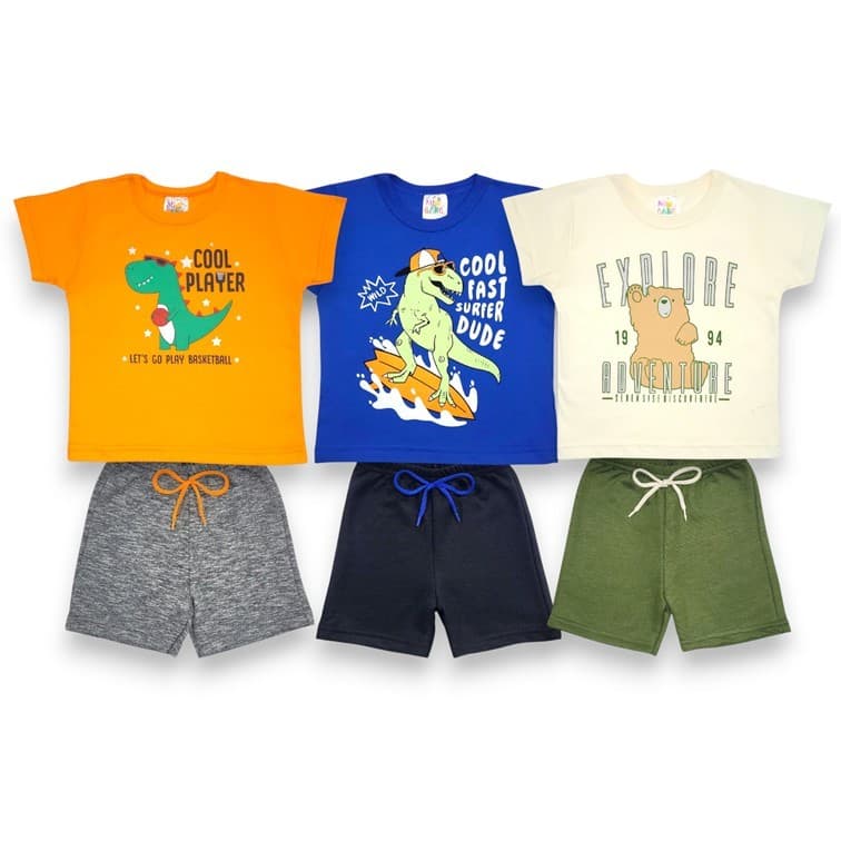 Conjunto Masculino infantil Verão Tam 1/2/3 – Bermuda e Camiseta Roupa de Menino