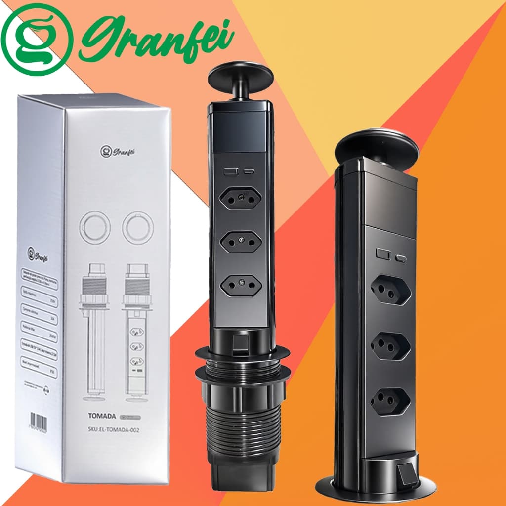 Kit 2 Tomada Mesa USB Tipo-C 3 Pinos Bivolt Carregamento Rápido Toque Proteção Escritório Casa VENTO