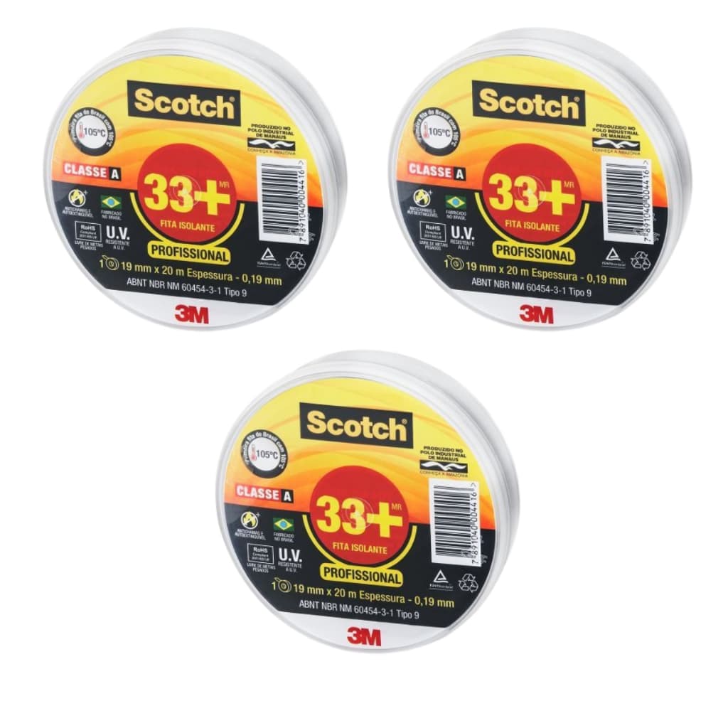 Fita Isolante 3M 33+ Scotch 19mm x 20 Metros