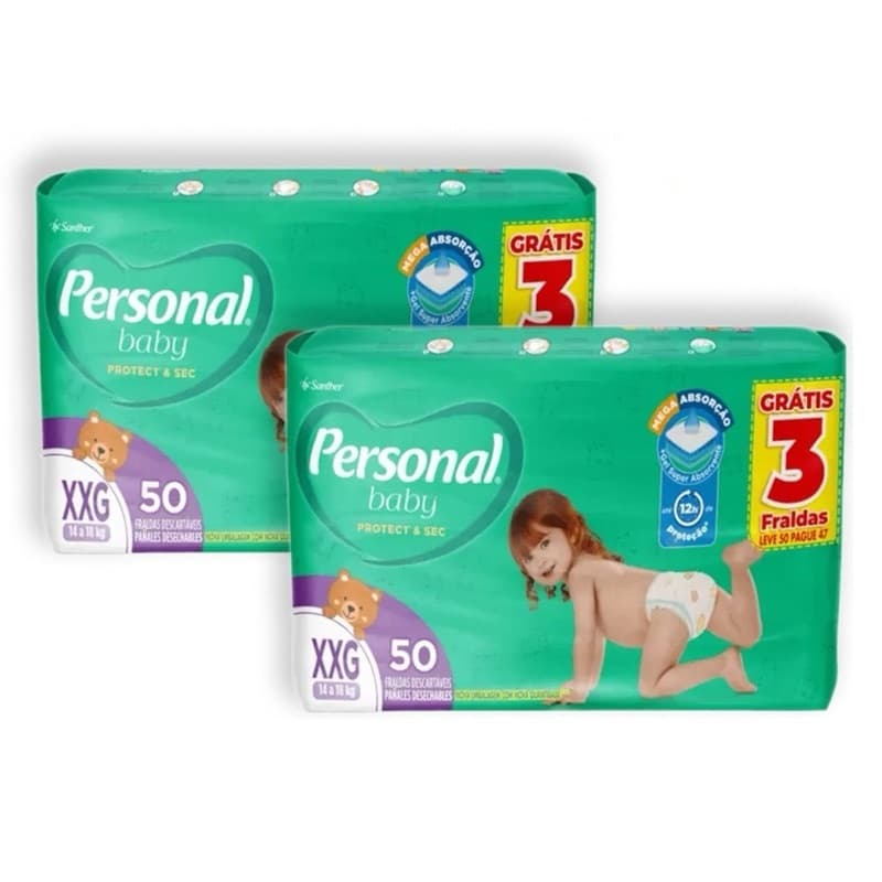 Kit 2ptes Fralda Personal Baby XXG 50un - Total 100un HIPER