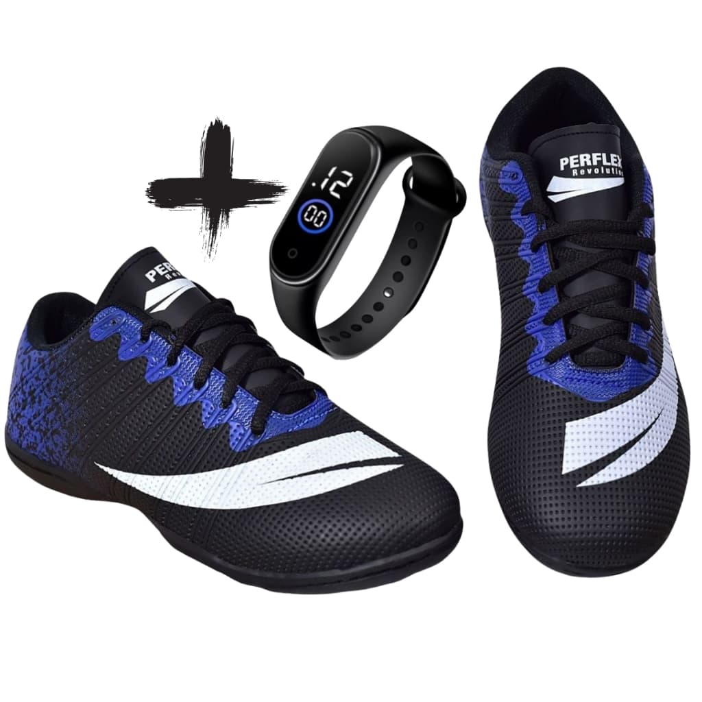 Chuteira Futsal Quadra Original Adulto / Infantil Colada e Costurada com RELOGIO