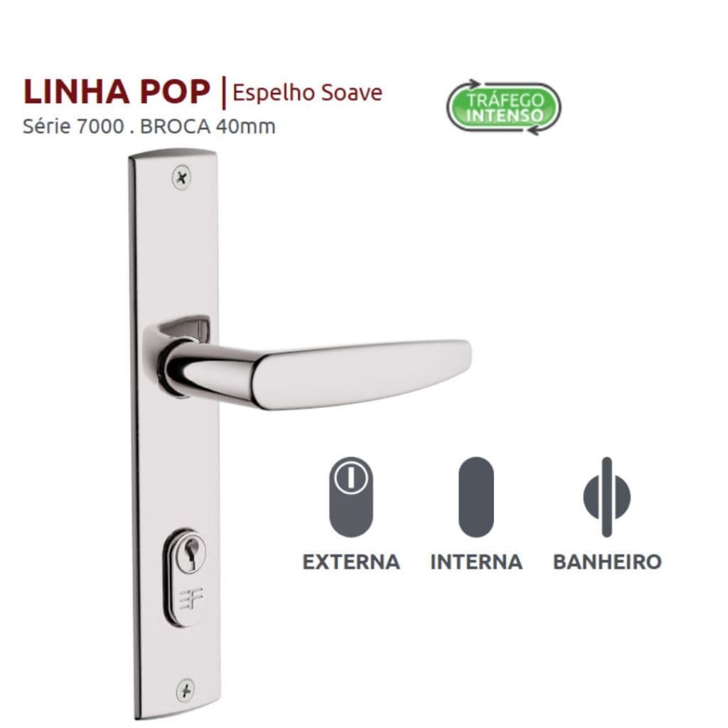 Fechadura Porta Cromada Externa Interna ou Banheiro Tráfedo Intenso Plennus marca 3F