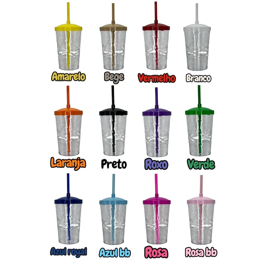 40 Copos Twister 400ml, Para Festas, Transparente Com Tampa E Canudo coloridos, Copos Acrílicos