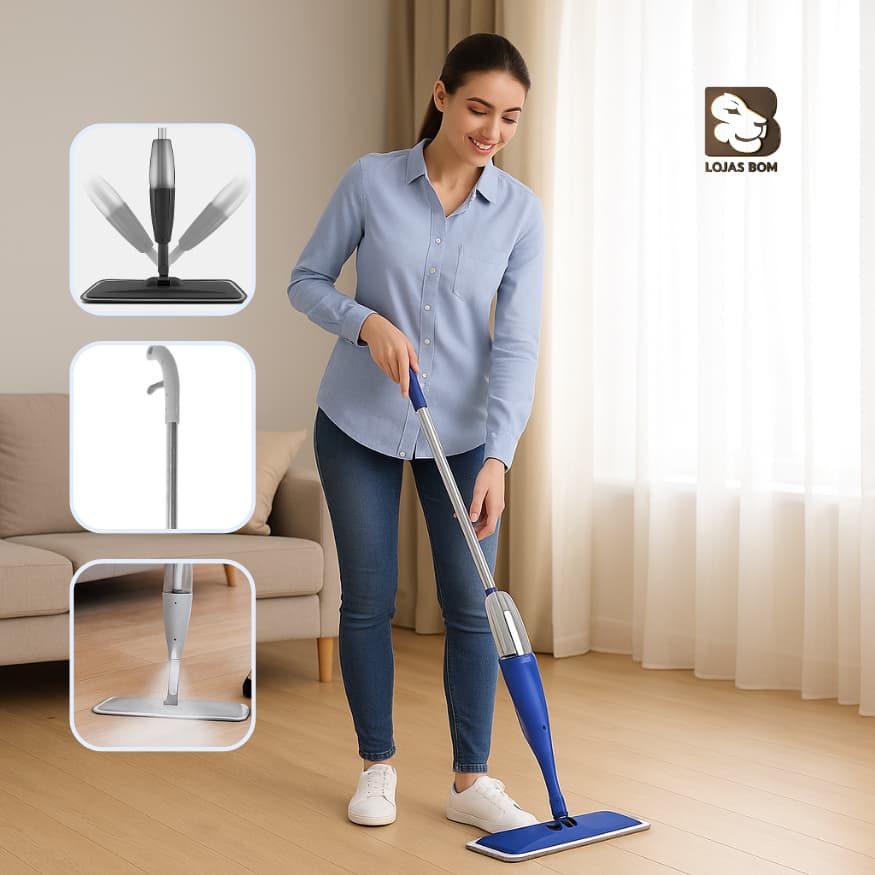 Vassoura Rodo Magico Mop Spray Giratório Com Reservatório Rodo Limpeza Esfregão Microfibra Lavável