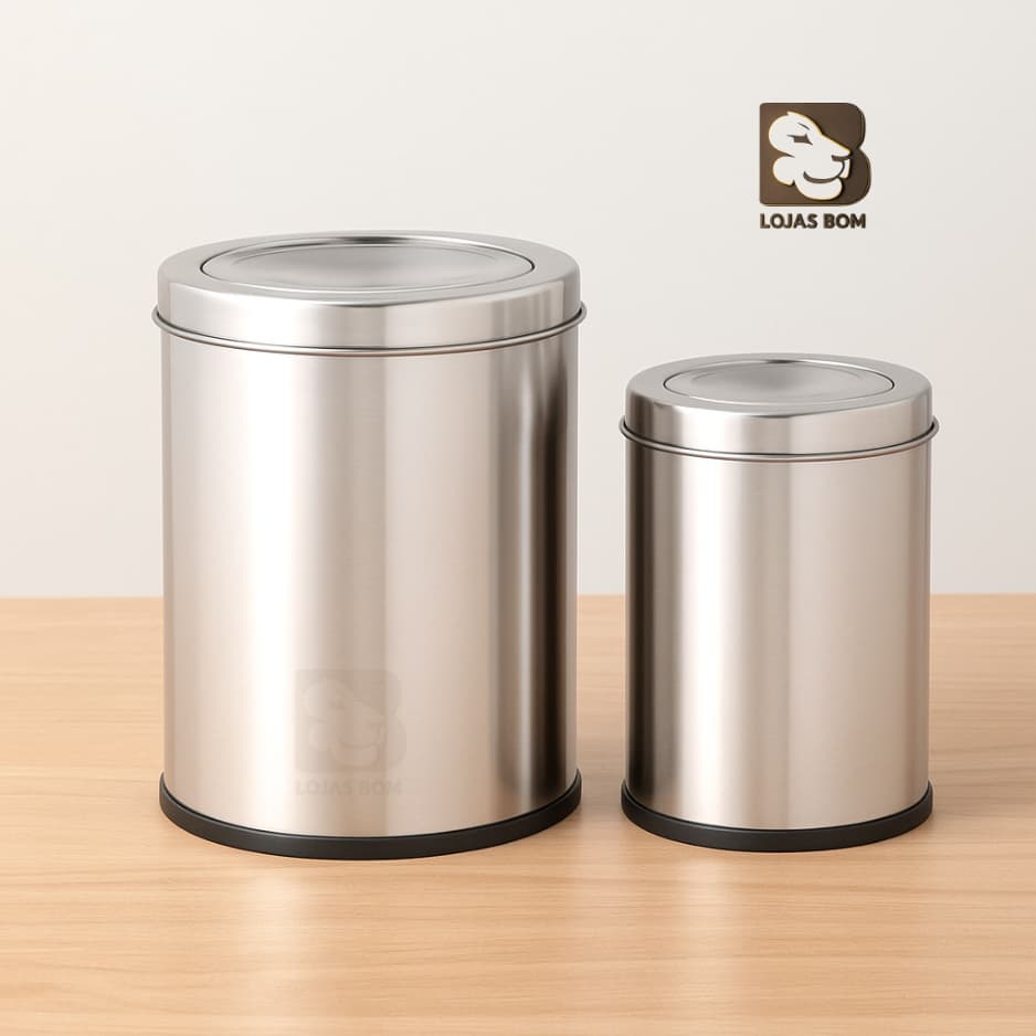 Lixeira Inox Cesto de Lixo Cozinha 3 ou 5 Litros Com Tampa Basculante Banheiro Escritório Resistente