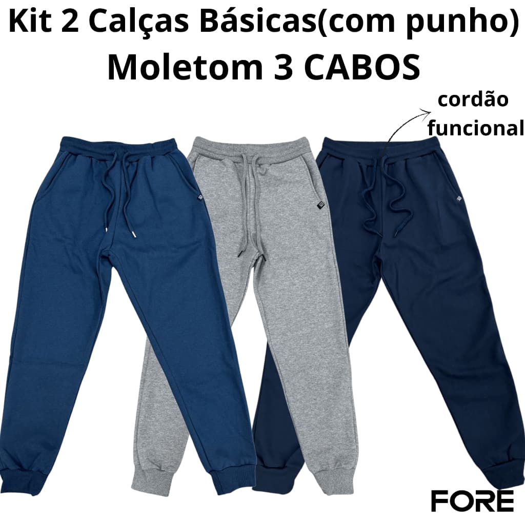 Kit 2 Calças Masculina Moleton 3 CABOS Jogger Peluciada Algodão 505225-K2