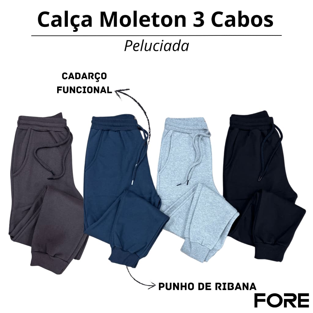 Calça Masculina Moleton 3 CABOS Jogger Peluciada Algodão 505225-C1