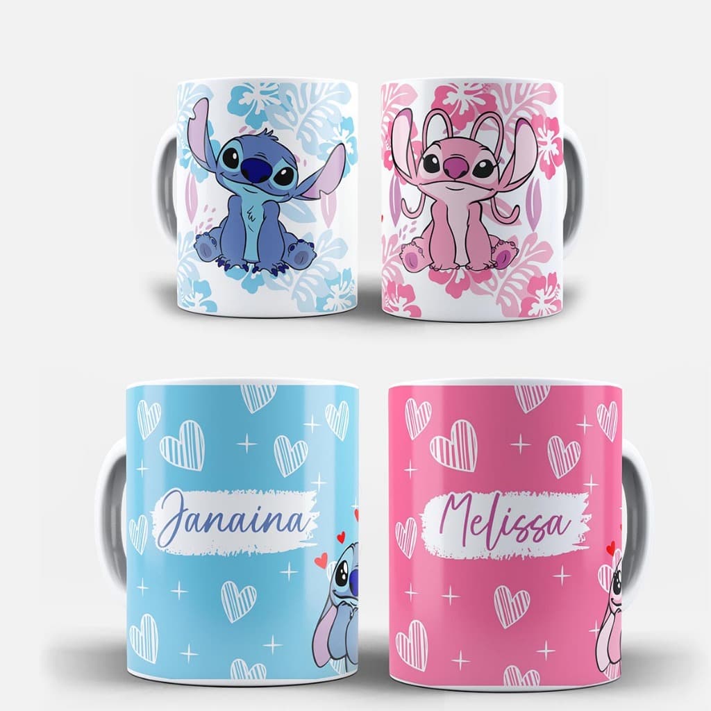 Caneca Stitch Personalizada com nome para presente 325ml porcelana de alto brilho