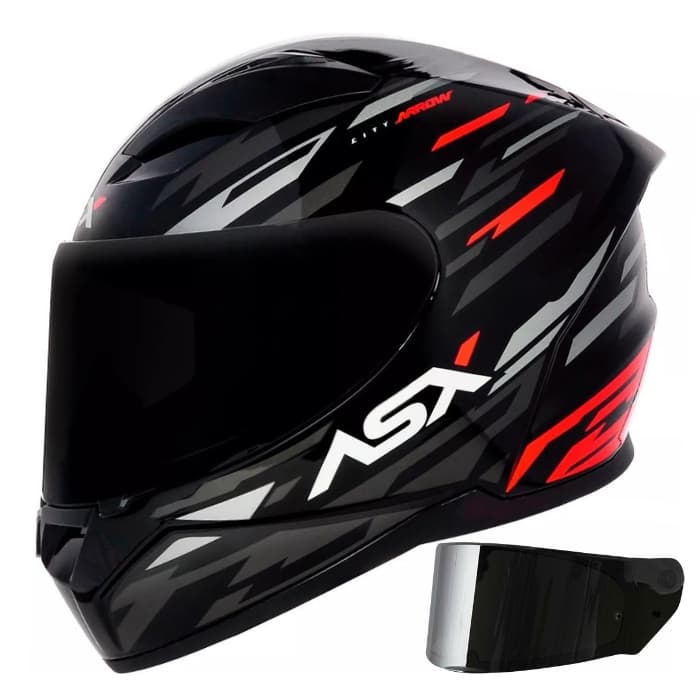 Capacete Moto Masculino Feminino Asx City Arrow Grafite vermelho Brilho + Viseira Fumê Promoção