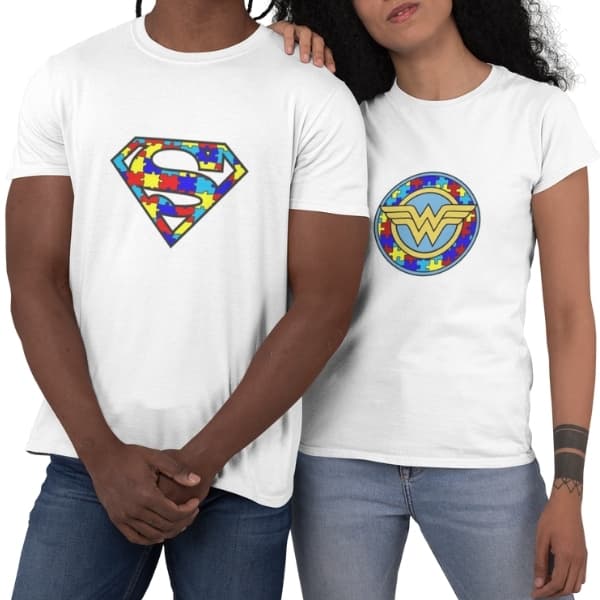 Kit 2 Camisetas Casal Super Pais Atípicos Super Pai e Super Mãe de Autista Autismo TEA