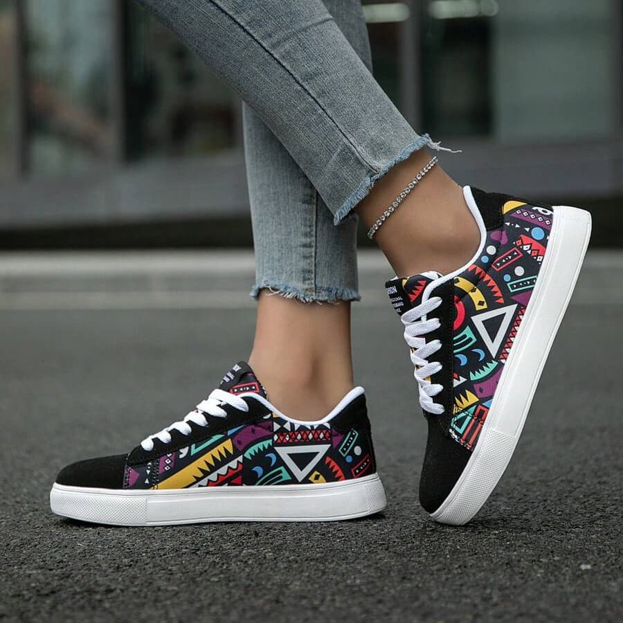 Tênis Casual Feminino Passeio Macio Estampa Geométrica Merks