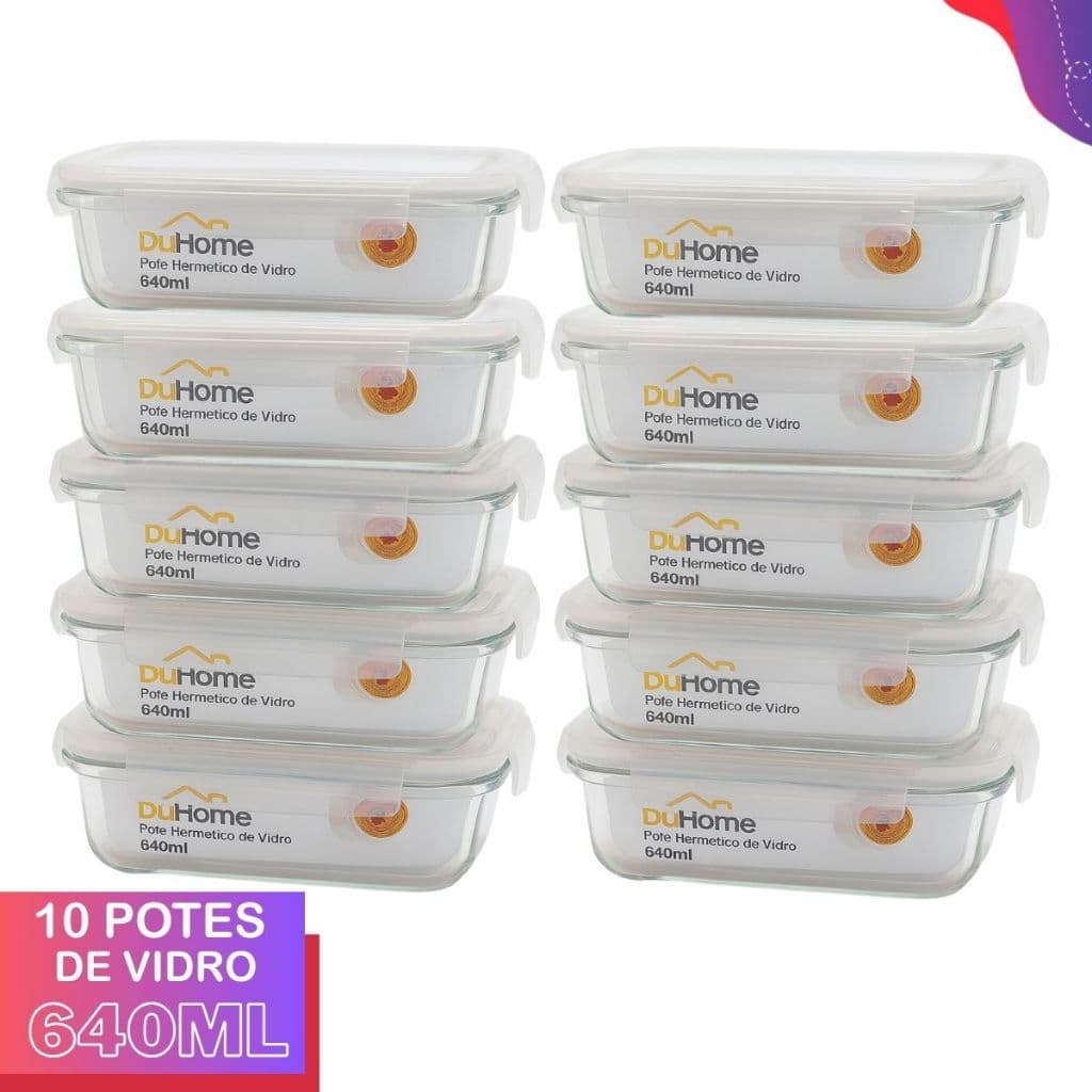 Conjunto Potes 640ml Vidro Hermético 4 Travas Marmita Potes De Vidro Hermético