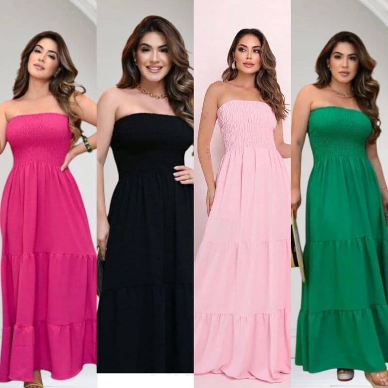 Vestido Feminino Longo Lastex Tomara Que Caia Tecido Duna