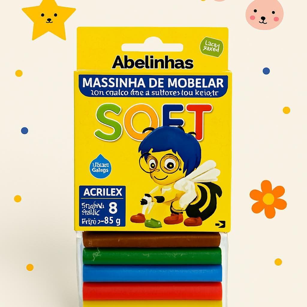 Massinha de Modelar Abelhinhas Base Amido Material escolar Criatividade infantil Kit massinha