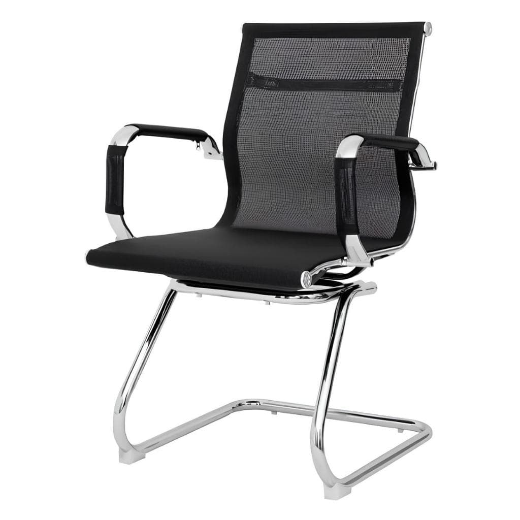 Cadeira De Escritório Fixa Interlocutor Ergonômica Em Tela Mesh Preta - Momo Design