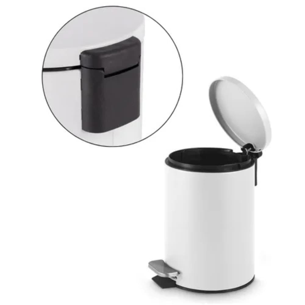 Lixeira Redonda Powermaid com Pedal Aço 5 Litros Multiuso Banheiro Cozinha Escritório - Branco Matte