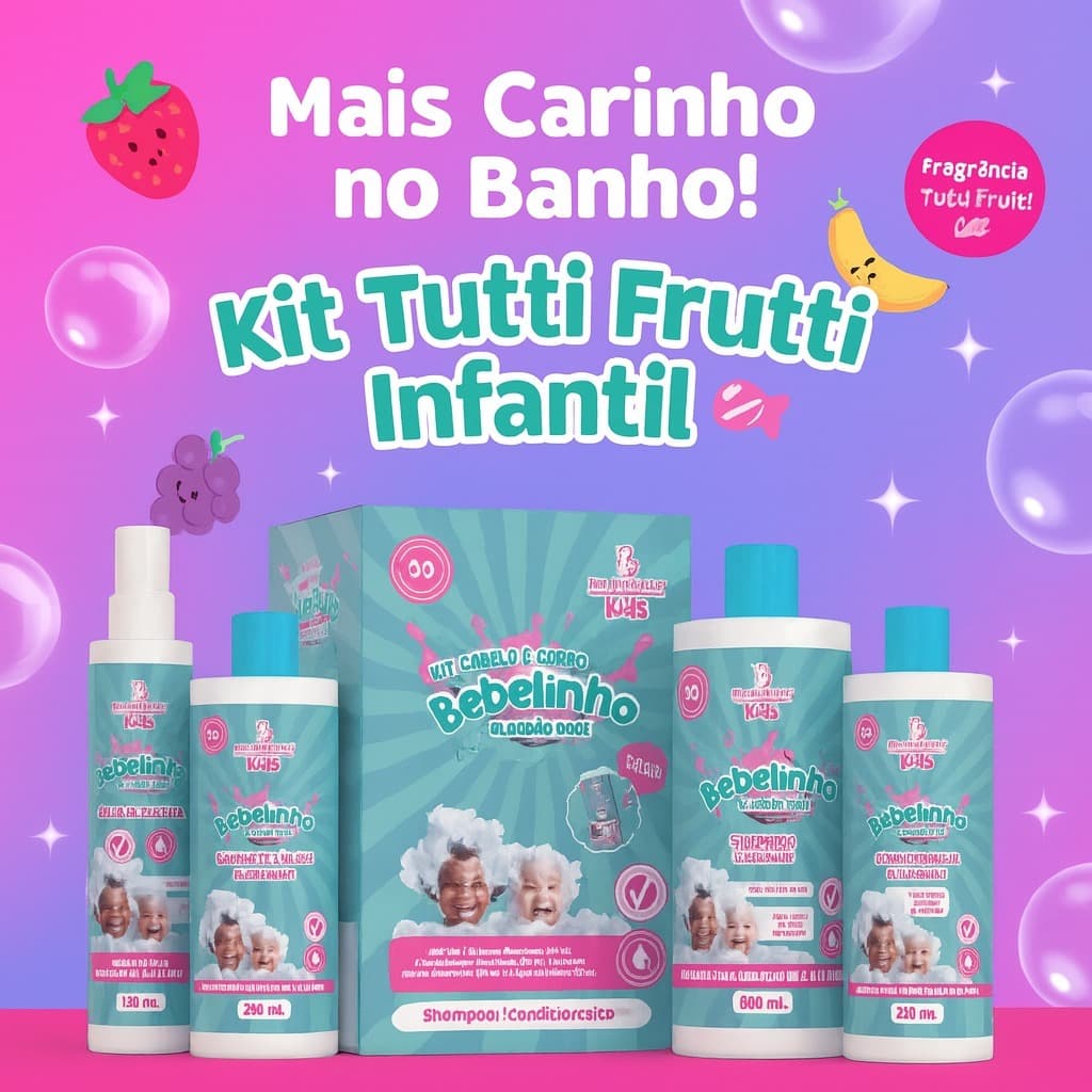 Kit 4 Itens Infantil Tutti Frutti  Shampoo + Condicionador + Sabonete + Colônia