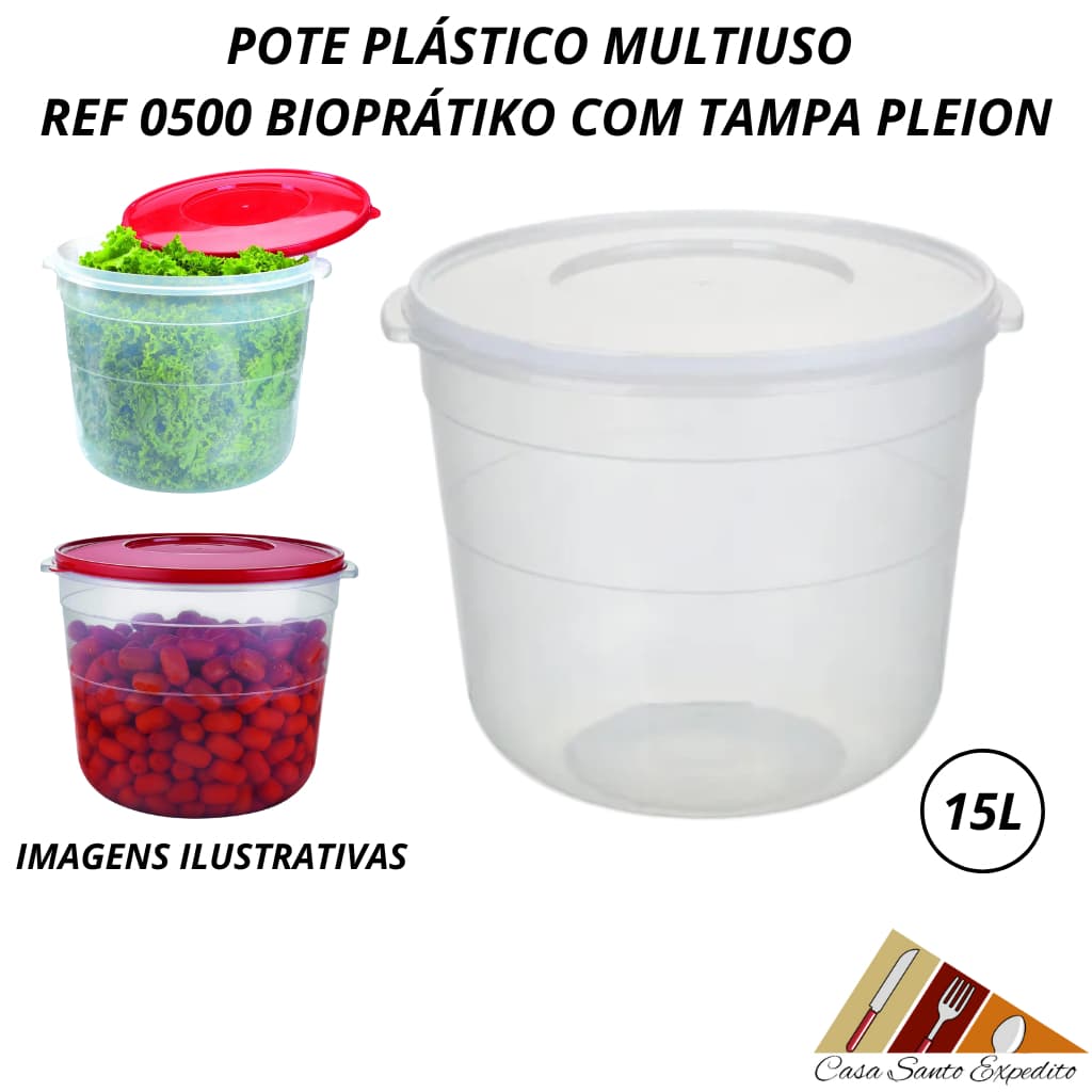 Pote Armazenamento Multiuso Grande 15L – Ideal para Uso Doméstico ou Comercial Sem BPA | Pleion 0500