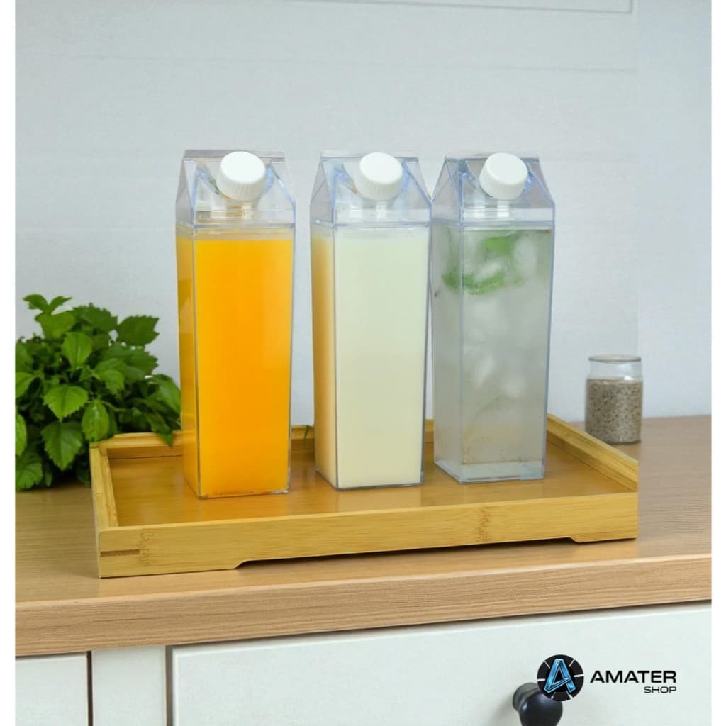 Garrafa Caixinha De 1 Litro Plástico Acrílico Multiuso Suco Água Refrigerante Bebidas