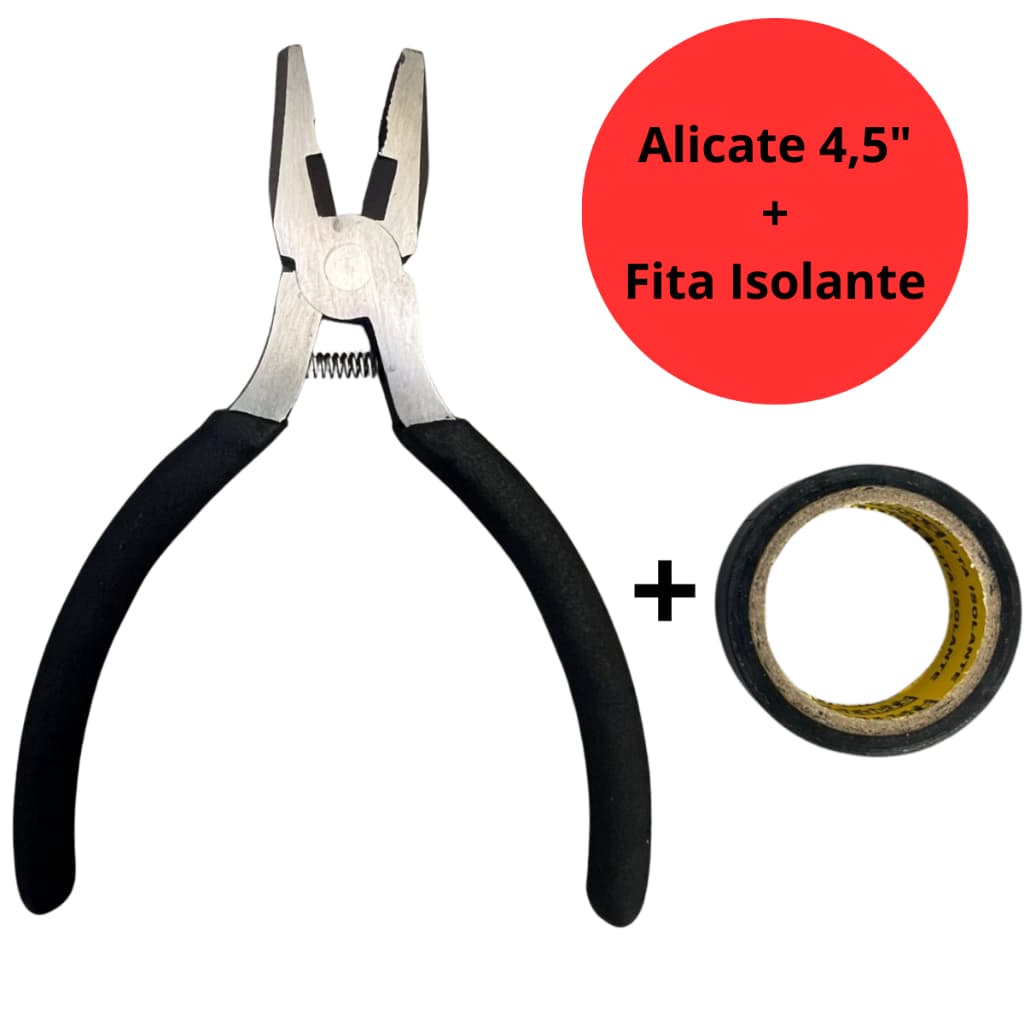 Alicate 4,5" Antideslizante + Fita Isolante 5 Metros 18mm Kit 2x1 Profissional