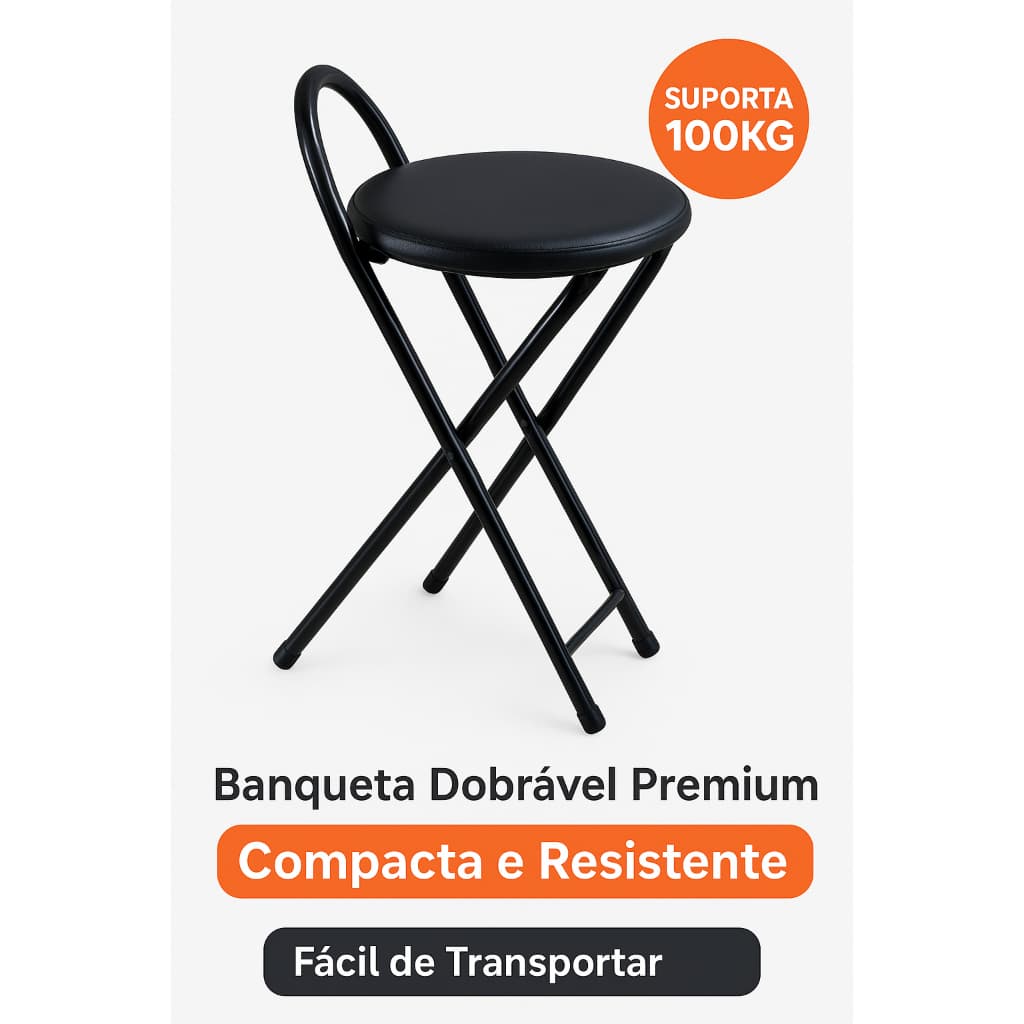 Kit 2 Banquetas Dobráveis Estofadas Pretas – Suporta 100kg, Ideal Para Camping e Área de Lazer