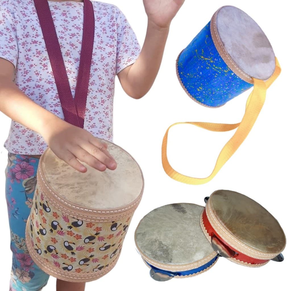 Kit De Tambor De Couro E Pandeiro Infantil